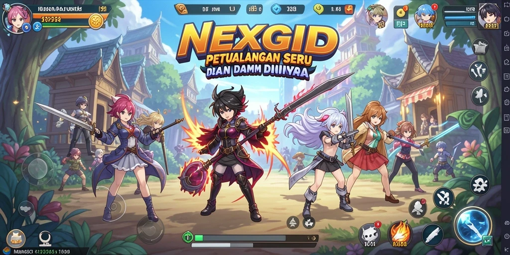 Gameplay NEXGID yang menarik dan penuh warna.