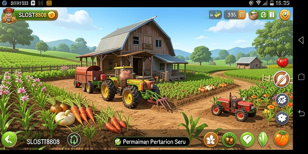 Tangkapan layar gameplay SLOST8808 menampilkan keindahan ladang pertanian.