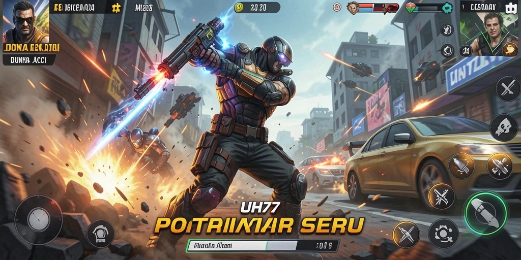 Tangkapan layar menunjukkan aksi mendebarkan dalam gameplay UH77.